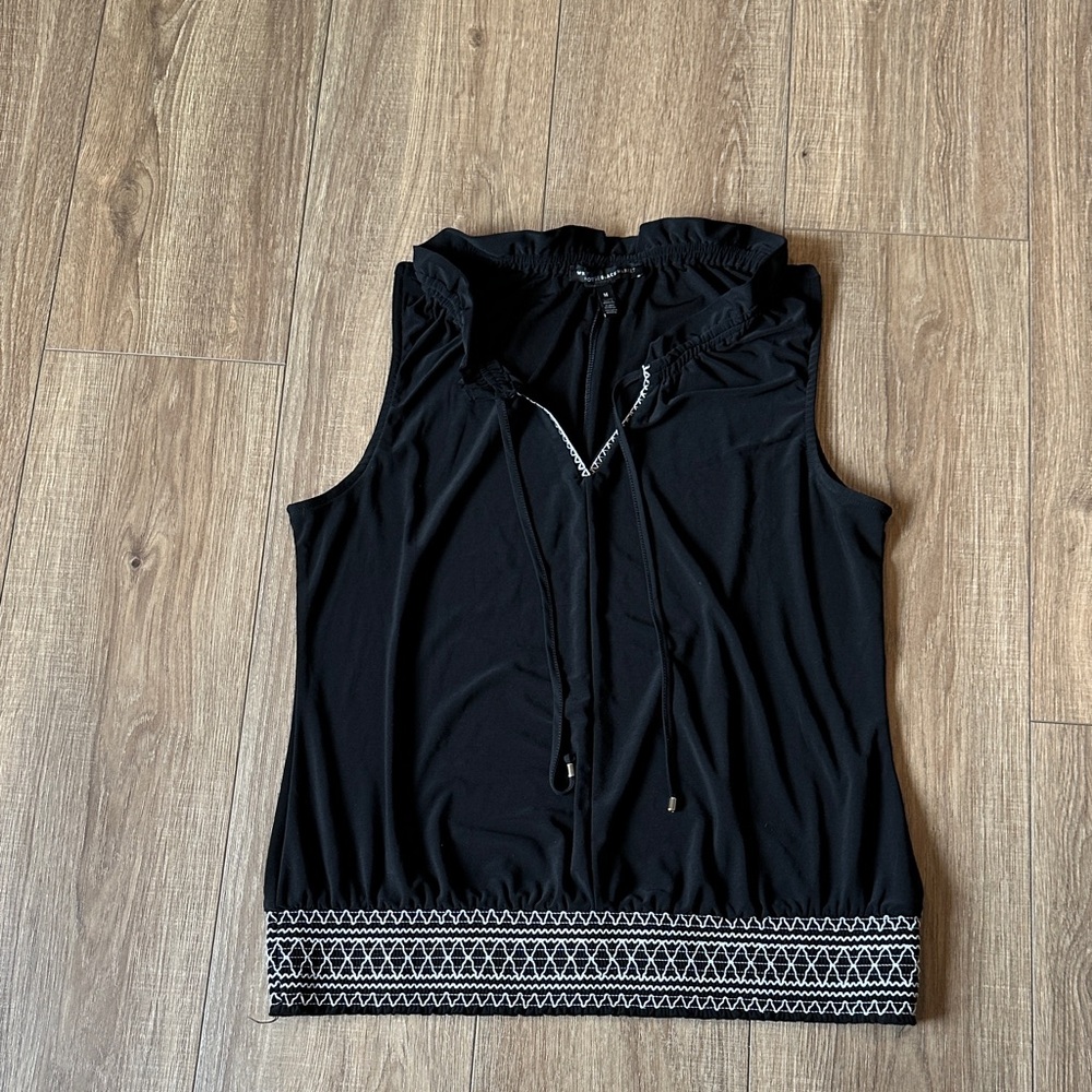 White House Black Market Black Sleeveless Top with Patterned Hem